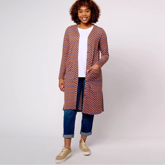 LOGO by Lori Goldstein Jacquard Duster Cardigan Purple Slate A611258 Longline - Picture 1 of 15